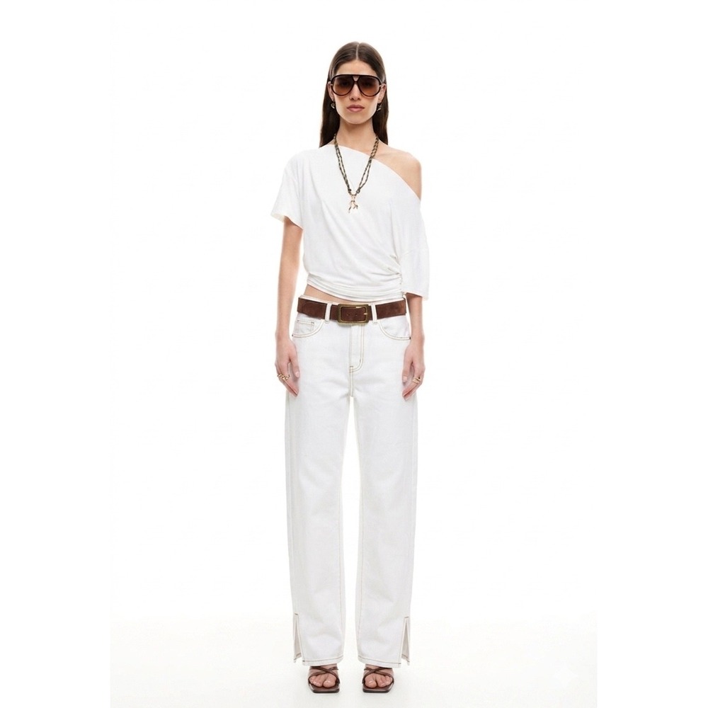 Lioness Straight Leg Jeans XXS US 4 High Rise Split Hem Trendy Contemporary Chic